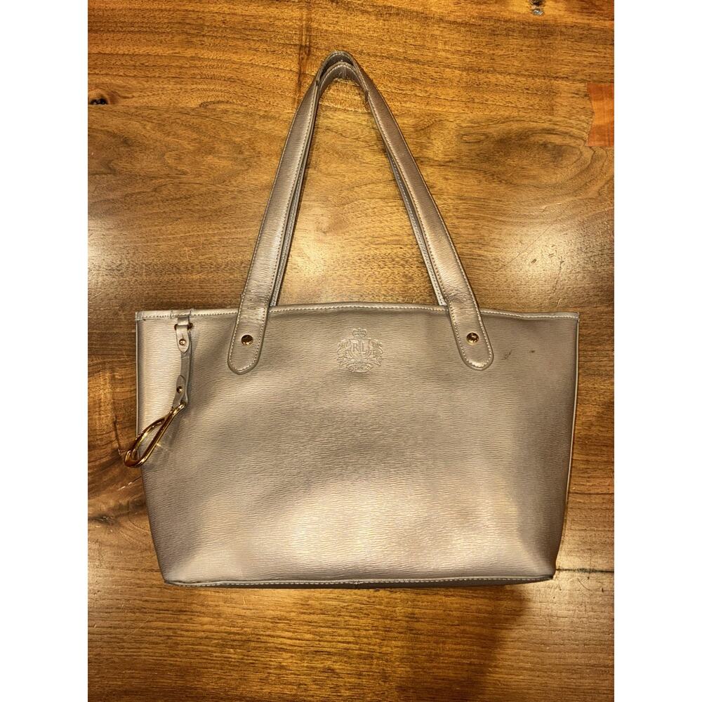 VTG Ralph Lauren Champagne Gold Leather monogrammed Bag Handbag Purse SLOAN